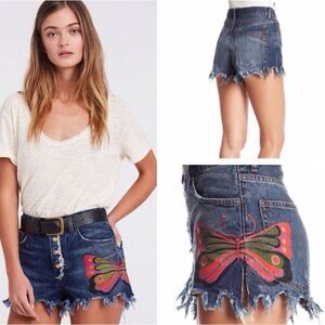 Free People We The Free Fields of Sun Denim Shorts Size 25